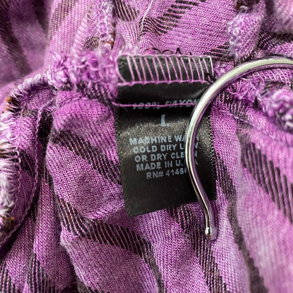 NEW Nu‎ Vintage Striped Flannel Asymmetrical Top Purple Large - Picture 4 of 4